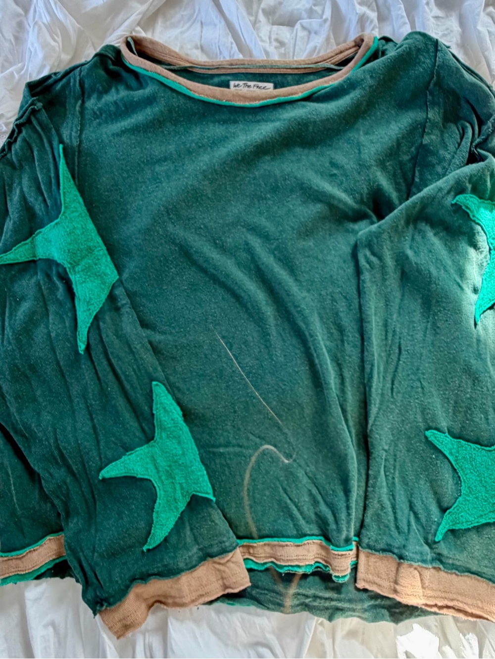 We The Free Free People Star Patch Top M Green Oversized Layered